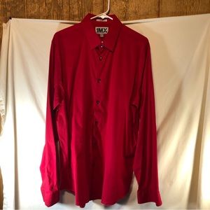 1MX Express Mens red fitted long sleeve button down shirt XL 17-17 1/2
